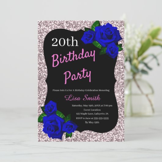 Elke zondag Roze glitter Deep Blue Rozen Kaart (Staand voorkant)