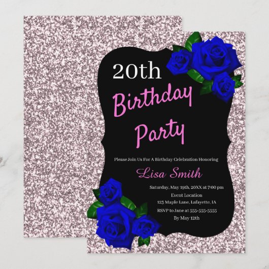 Elke zondag Roze glitter Deep Blue Rozen Kaart (Voorkant / Achterkant)