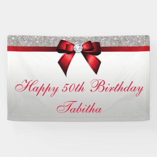 Elke zondag van de Age Red Bow Silver Sequins Spandoek (Horizontaal)