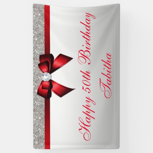 Elke zondag van de Age Red Bow Silver Sequins Spandoek (Verticaal)