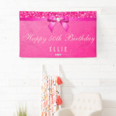 Elke zondag van de dag Fuchsia Diamond Bow Glitter Spandoek (Insitu)
