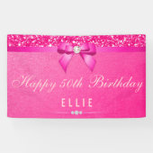 Elke zondag van de dag Fuchsia Diamond Bow Glitter Spandoek (Horizontaal)