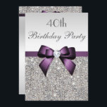 Elke zondag van de dag van de Silver Sequin Paarse Kaart<br><div class="desc">Elegant, gepersonaliseerd op maat gemaakt paars en zilver elke verjaardag uitnodigingen voor vrouwen en meisjes met een mooi glittery Silver print afbeelding, jeuken, gems-patronen, schattige, verfijnde glimmende printbogen en linten en , digitale diamanten broedjuwelen op een zilveren gradiëntachtergrond. Let op: dit zijn platte afbeeldingen - geen echte bogen, sequenties of...</div>