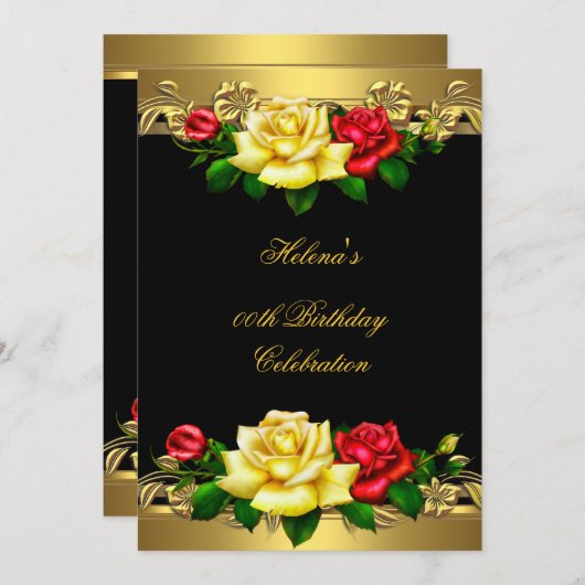 Elke zondag van de Elegant Red Gold Rozen 3 Kaart (Voorkant / Achterkant)