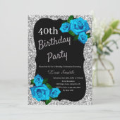 Elke zondag Zilver Glitter Blue Rozen Kaart (Staand voorkant)