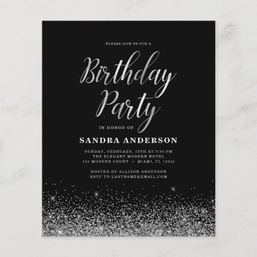 Elke zondag zilver zwarte moderne glitter (Voorkant)