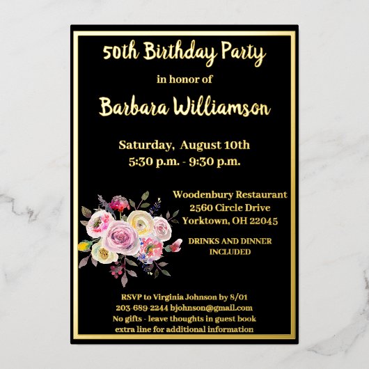 Elke zondag zwart goud folie uitnodiging (Voorkant)