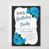 Elke zondag zwarte Glitter Blue Rozen Kaart (Voorkant)