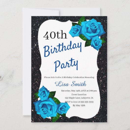 Elke zondag zwarte Glitter Blue Rozen Kaart (Voorkant)