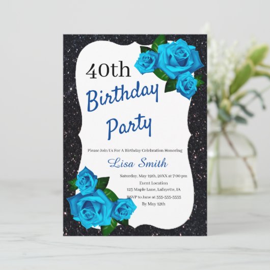 Elke zondag zwarte Glitter Blue Rozen Kaart (Staand voorkant)