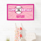 Elke zonnige roze Baseball Birthday-banner Spandoek (Insitu)