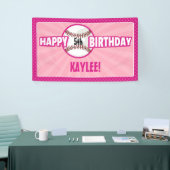 Elke zonnige roze Baseball Birthday-banner Spandoek (Beurs)