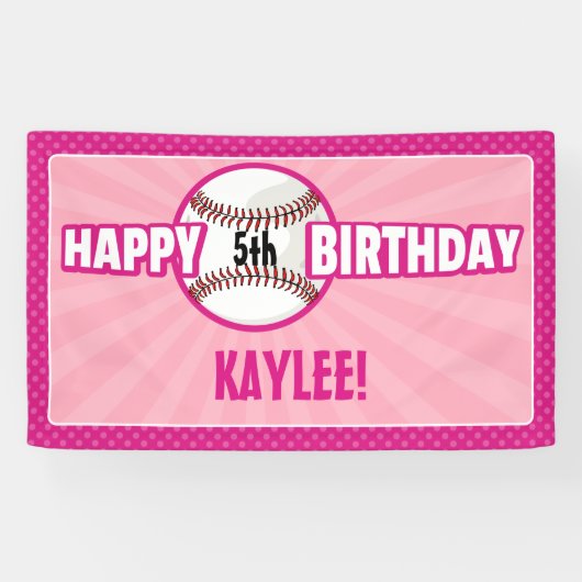 Elke zonnige roze Baseball Birthday-banner Spandoek (Horizontaal)