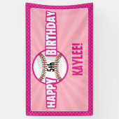 Elke zonnige roze Baseball Birthday-banner Spandoek (Verticaal)