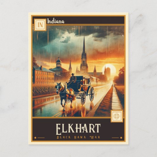 Elkhart, Indiana | Antiek Briefkaart (Voorkant)