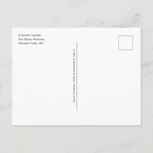 Elkhorn Tavern, nationaal militair park Pea Ridge Briefkaart (Achterkant)