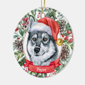 Elkhound Dog Custom Santa Hat Kerstversier Keramisch Ornament (Links)