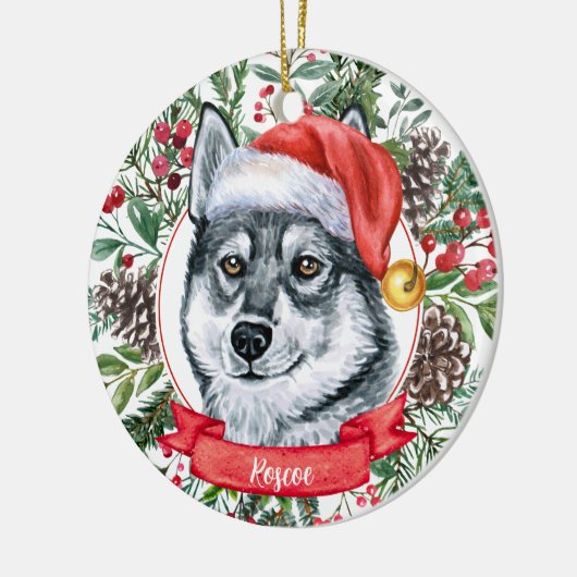 Elkhound Dog Custom Santa Hat Kerstversier Keramisch Ornament (Links)