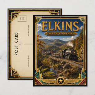 Elkins West Virginia Vintage Art Deco Gouden Tijdp Briefkaart