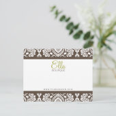Ella #1 bruine Damask Chic Bow-kaart Briefkaart (Staand voorkant)