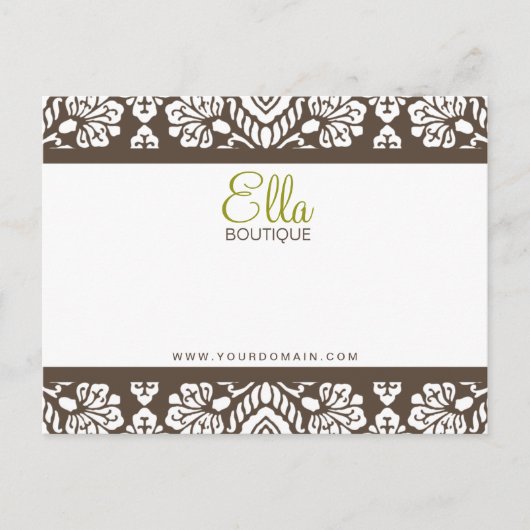 Ella #1 bruine Damask Chic Bow-kaart Briefkaart (Voorkant)
