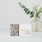 Ella #2 Chic Brown Damask Visitekaartjes (Staand voorkant)