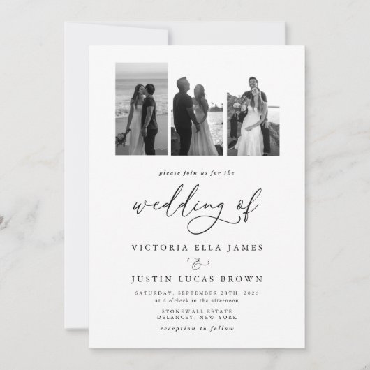 ELLA Moderne Fotocollage Trouwen Kaart (Voorkant)