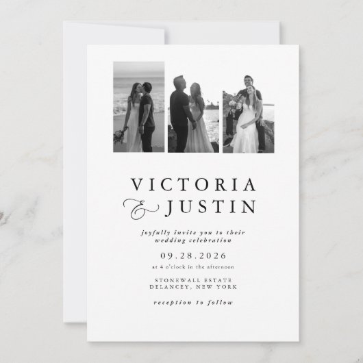 ELLA Moderne Fotocollage Trouwen Kaart (Voorkant)