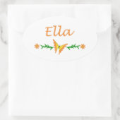 Ella (Oranje vlinder) Ovale Sticker (Tas)