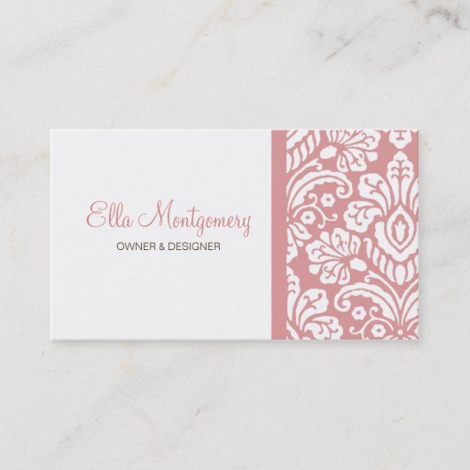 Ella Pink Damask Chic Visitekaartje (Voorkant)