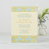 Elle Damask Light Blue Wedding initivatie Kaart (Staand voorkant)