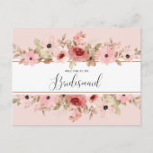 ELLE Pink Flower Elegant Bruidsmeisje Kaart (Voorkant)