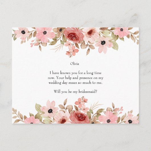 ELLE Pink Flower Elegant Bruidsmeisje Kaart (Achterkant)