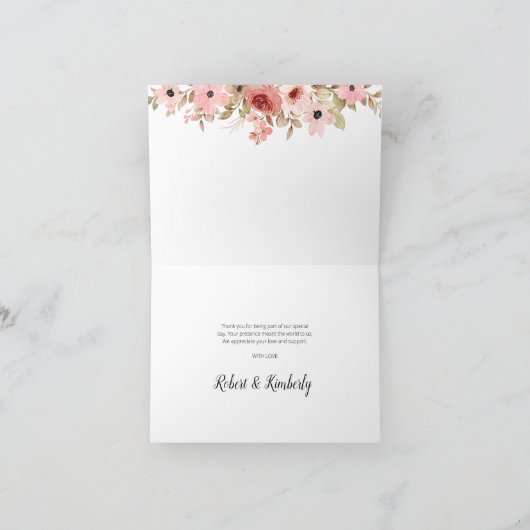 ELLE roze bloem elegante bruiloft Bedankkaart (Binnen)