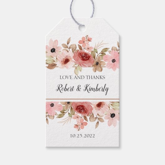 ELLE roze bloem elegante bruiloft Cadeaulabel (Voorkant)
