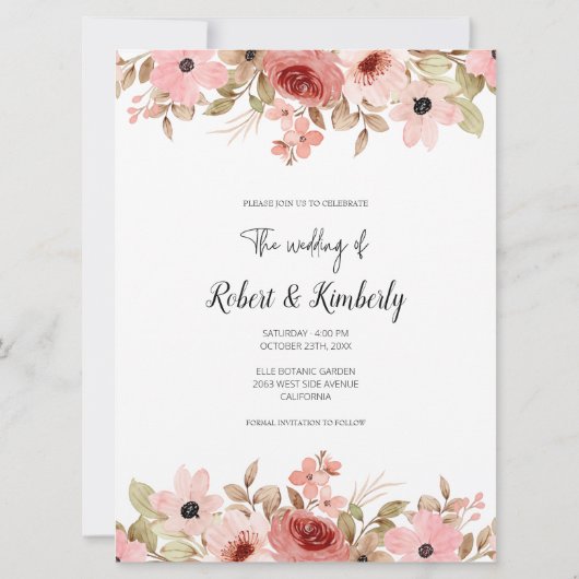 ELLE roze bloem elegante bruiloft Kaart (Achterkant)