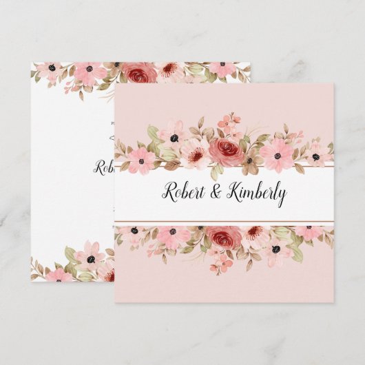 ELLE roze bloem elegante bruiloft Kaart (Voorkant / Achterkant)