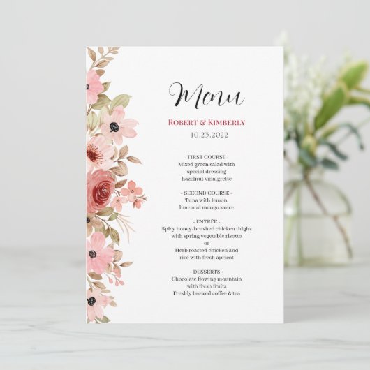 ELLE roze bloem elegante bruiloft Menu (Staand voorkant)