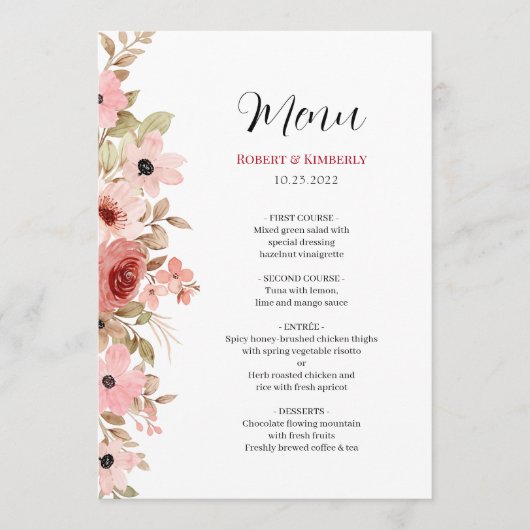 ELLE roze bloem elegante bruiloft Menu (Voorkant)