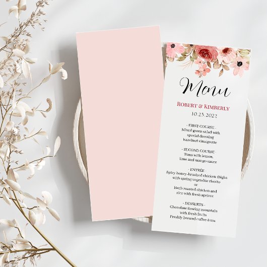 ELLE roze bloem elegante bruiloft Menu