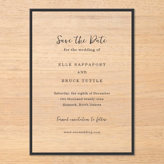 Elle Simple Modern Wedding Save the Date Acryl Uitnodigingen (Voorkant)