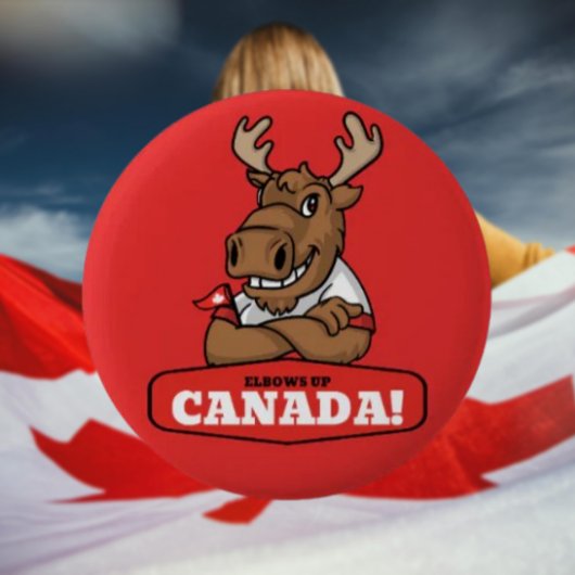 Ellebogen omhoog Canada! Funny Moose Holding Flag  Ronde Button 5,7 Cm