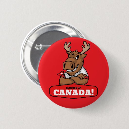 Ellebogen omhoog Canada! Funny Moose Holding Flag  Ronde Button 5,7 Cm (Voorkant /achterkant)