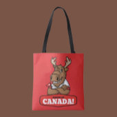 Ellebogen omhoog Canada! Funny Moose met vlag Tote Bag
