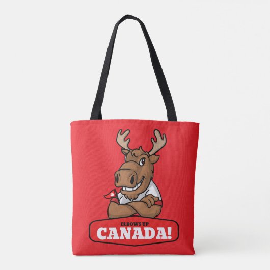 Ellebogen omhoog Canada! Funny Moose met vlag Tote Bag (Achterkant)