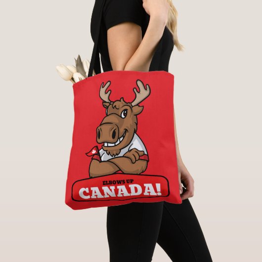Ellebogen omhoog Canada! Funny Moose met vlag Tote Bag (Dichtbij)