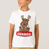 Ellebogen omhoog Canada! Grappige eland met vlag K T-shirt (Voorkant)