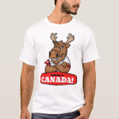 Ellebogen omhoog Canada! Grappige Moose met vlag T T-shirt (Voorkant)