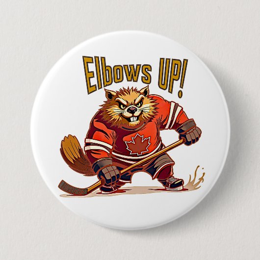Ellebogen omhoog! Hockey Beaver, Canadese vlag Map Ronde Button 7,6 Cm (Voorkant)