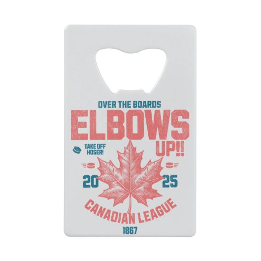 Ellebogen omhoog! Over de Boards Canadian League H Creditkaart Flessenopener (Voorkant)